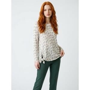 Bobeau Floral Print Side Tie T-Shirt Medium Sage/Rum Floral New